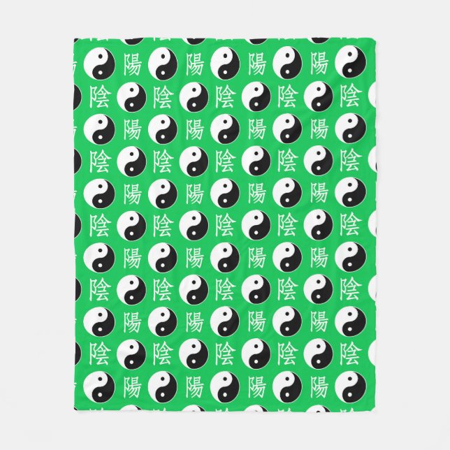 Couverture Polaire Motif Yinyang chinois sur fond vert (Devant)