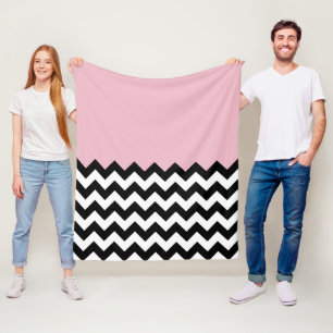 Couverture Polaire Motif Zigzag noir et blanc, Chevron, rose