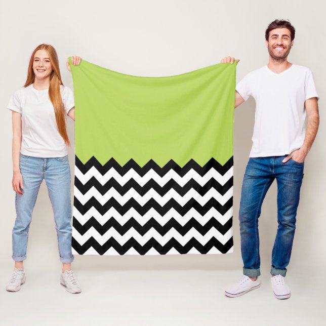Couverture Polaire Motif Zigzag noir et blanc, Chevron, Vert (En situation)