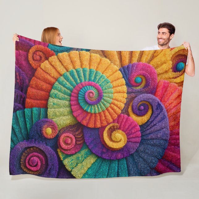 Couverture Polaire Motifs Abstraits en Spirale Vibrants (En situation)