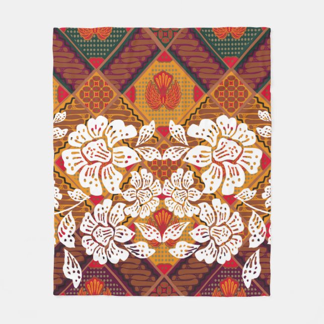 Couverture Polaire motifs batiks indonésiens avec plante très distinc (Devant)