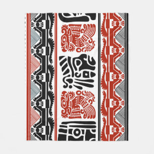Couverture Polaire Motifs indiens, rouge noir, motif sans couture.