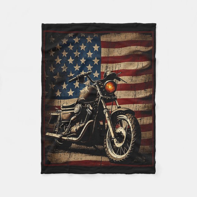 Couverture Polaire Motocyclette Drapeau États-Unis Rétro Biker  (Devant)