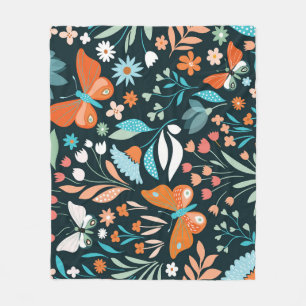 Couverture Polaire Mouches florales et papillons, patte décorative sa