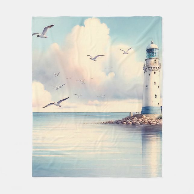 Couverture Polaire Mouette de phare côtier Sérénité du ciel pastel (Devant)