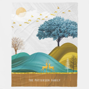Couverture Polaire Mountain Deer Paysage Nature Stylé Nom de famille