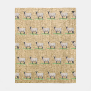 Couverture Polaire Moutons du Suffolk d'aquarelle