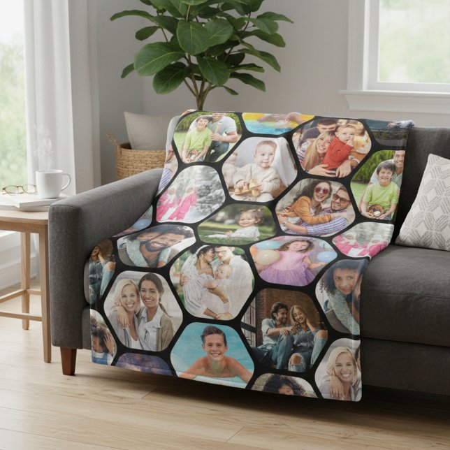 Couverture Polaire Multi Photo Collage Simple Moderne Hexagon Motif (Créateur téléchargé)