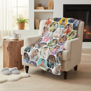 Couverture Polaire Multi Photo Collage Simple Moderne Hexagon Motif