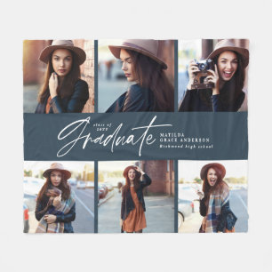 Couverture Polaire Multi photo moderne marine bleu script graduation