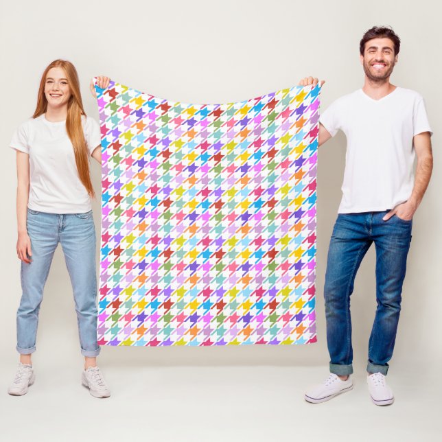 Couverture Polaire Multicolor Houndstooth+Motif blanc (En situation)
