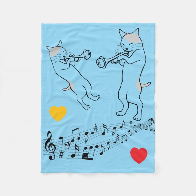 Couverture Polaire Music-Loving Cats on Blue Fleece Blanket (Devant)