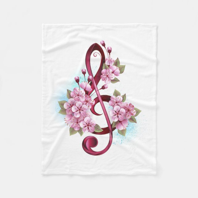 Couverture Polaire Musical treble clef notes with sakura flowers (Devant)