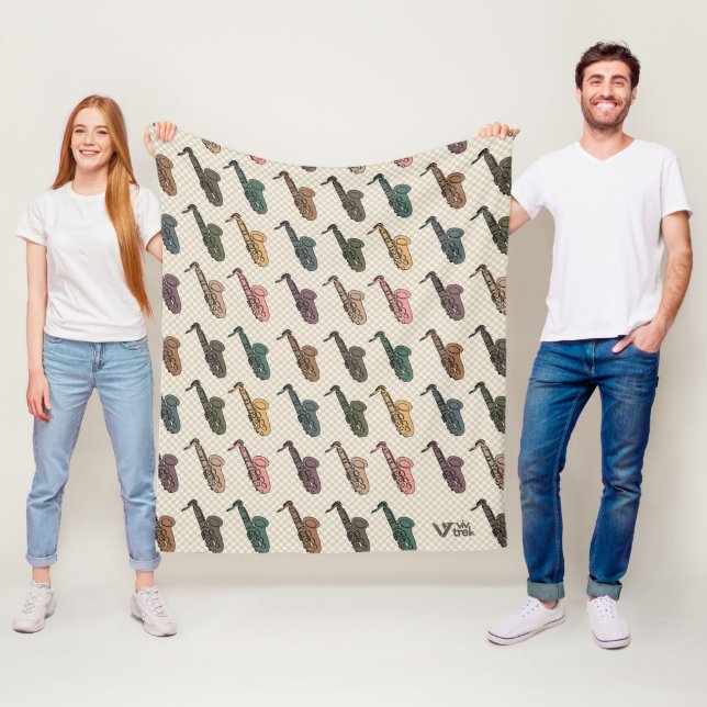 Couverture Polaire Musique rétro Saxophone Blanket Unique pour cadeau (En situation)