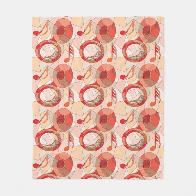Couverture Polaire Musique Tuba Notes Fragments Rouges (Devant)