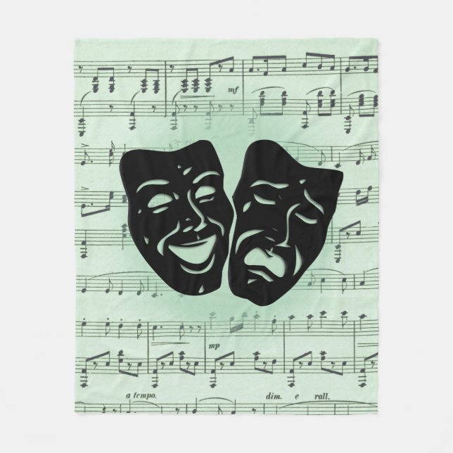Couverture Polaire Musique verte et masques grecs de théâtre (Devant)