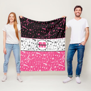 Couverture Polaire Musiques noires roses et blanches blanches blanc b