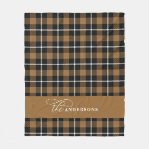 Couverture Polaire Mustard check tartan script personnalisé famille