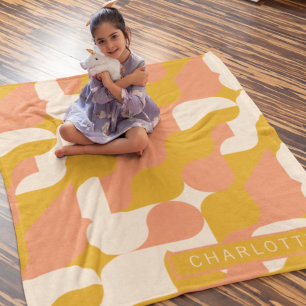 Couverture Polaire Mustard Pink Cream Pattern Personalized