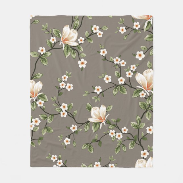 Couverture Polaire mustered small flowers with green leaves pattern o (Devant)