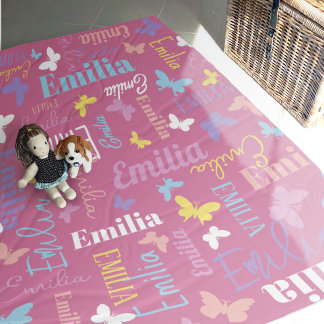 Couverture Polaire Muted rainbow butterfly custom name Emilia pink