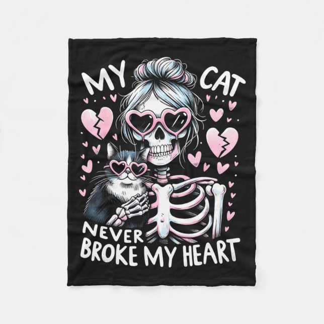 Couverture Polaire My Cat Never Broke My Heart Funny Skeleton Cat Val (Devant)