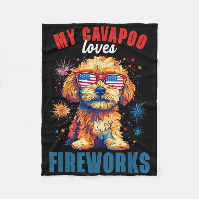 Couverture Polaire My Cavapoo Aime Les Feux 4 juillet Patriotique D (Devant)
