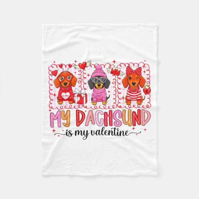 Couverture Polaire My Dog Is My Valentine Cute Dachshund Dogs For Dog (Devant)