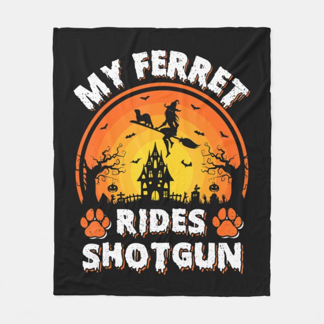 Couverture Polaire My Ferret Ride Witch Shotgun Fun Ferret Halloween (Devant)