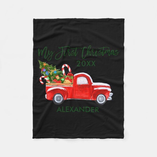 Couverture Polaire My First Christmas Red Truck Candy Canes Gray Baby (Devant)