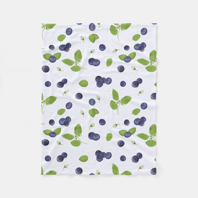 Couverture Polaire Myrtilles Aquarelle Fleurs de Myrtille Feuillage (Devant)