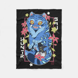 Couverture Polaire Mystical Blue Tiger Japanese Folk Art Style