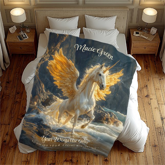 Couverture Polaire Mythique Golden Winged Pegasus Ocean Imaginaire Ho (Créateur téléchargé)