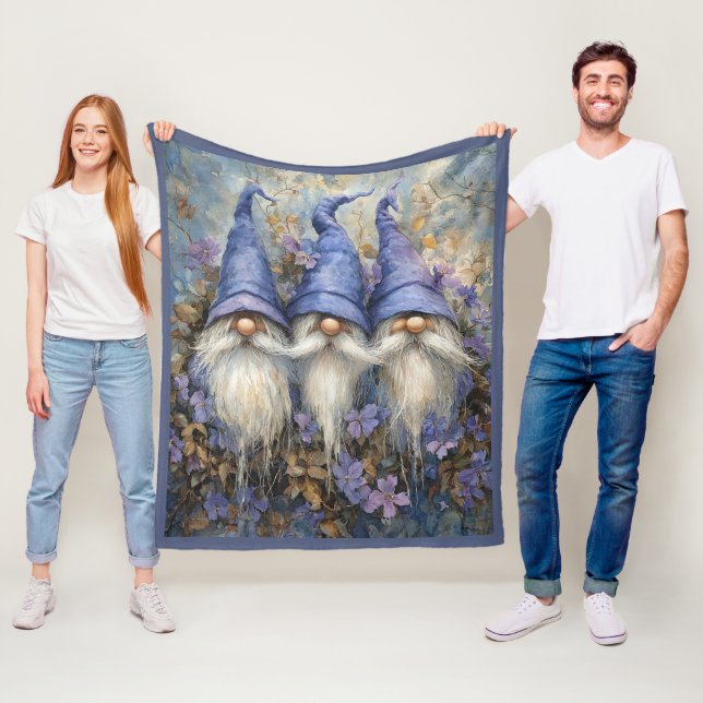 Couverture Polaire Nains de l'hiver chapeaux violets fleurs (En situation)