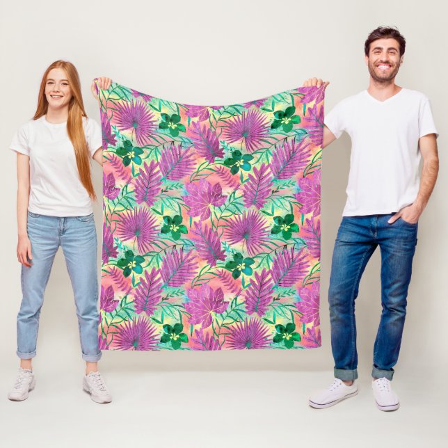 Couverture Polaire Nalani Hawaiian Tropical Garden Fuchsia (En situation)