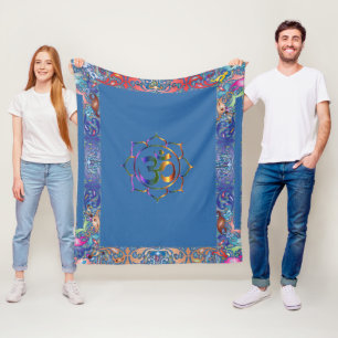 Couverture Polaire Namaste Aum Om & Lotus avec sa frontière Vintage a