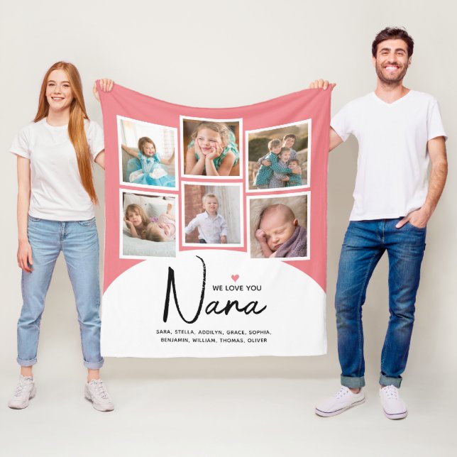 Couverture Polaire Nana 6 Photo Collage Script moderne rose (En situation)