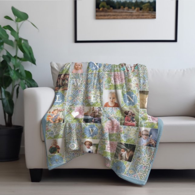 Couverture Polaire Nana, nous t'aimons | Courtepoint floral patchwork (Créateur téléchargé)