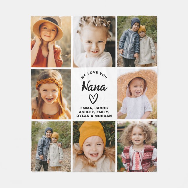 Couverture Polaire Nana We Love you Hearts Modern Photo Collage (Devant)