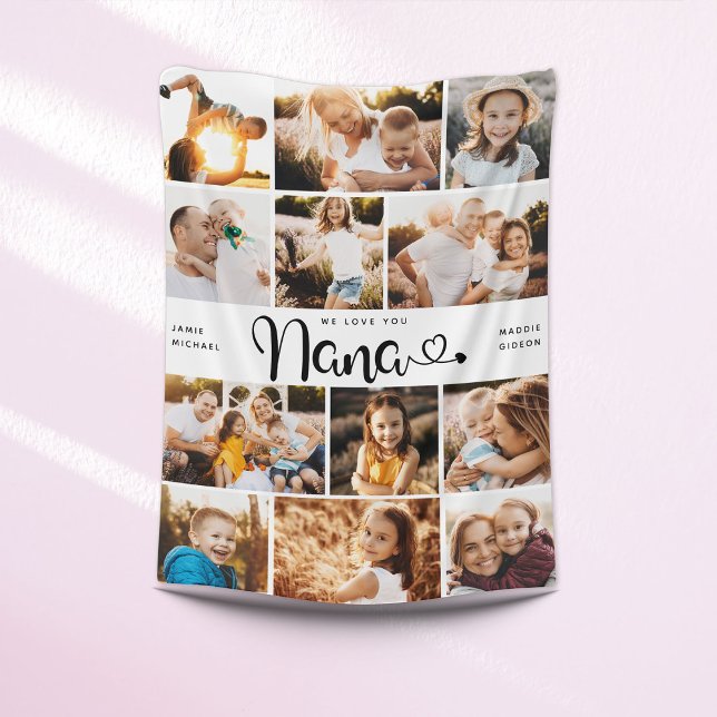 Couverture Polaire Nana We Love you Hearts Modern Photo Collage (Créateur téléchargé)