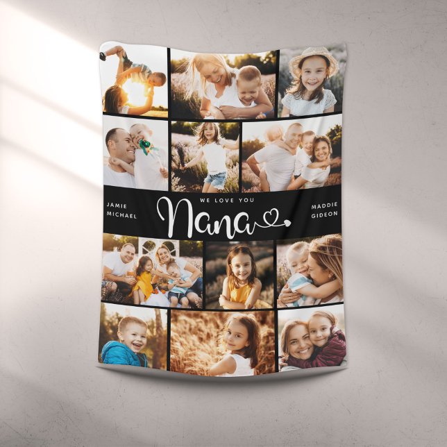 Couverture Polaire Nana We Love you Hearts Modern Photo Collage (Créateur téléchargé)