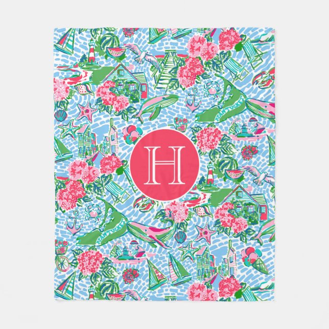 Couverture Polaire Nantucket Preppy Palm Beach Motif Monogrammé (Devant)