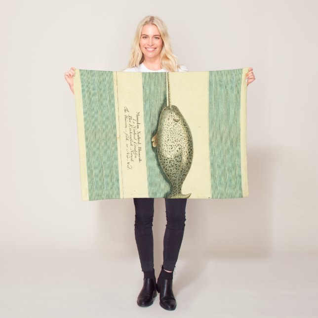 Couverture Polaire Narwhal Antique Baleine Aquarelle Art scientifique (En situation)