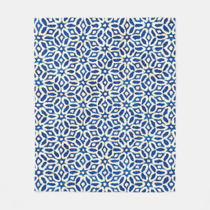 Couverture Polaire Native batik watercolor artistic blue and white pa