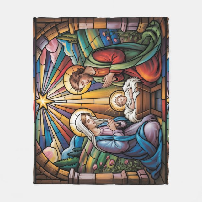 Couverture Polaire Nativity Stained Glass Art – Holy Family Christmas (Devant)
