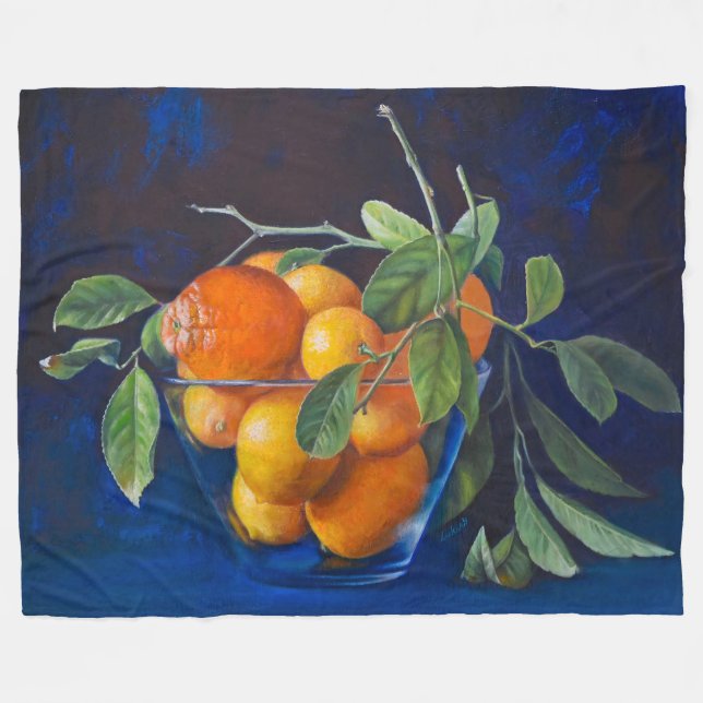 Couverture Polaire Nature morte aux citrons et branche d'orange (Devant (Horizontal))
