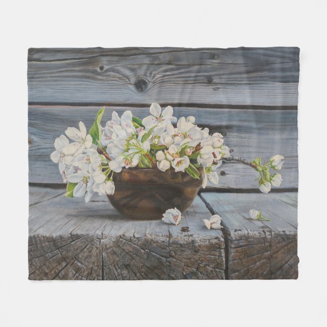 Couverture Polaire Nature morte de fleurs de pommier – Impression d'a (Devant (Horizontal))