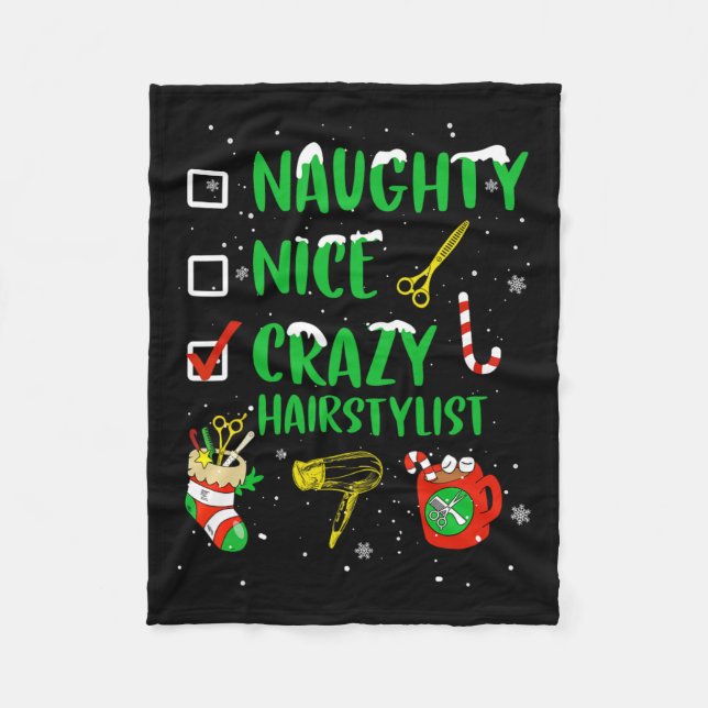 Couverture Polaire Naughty Nice Crazy coiffeur Coiffeur Funny X (Devant)