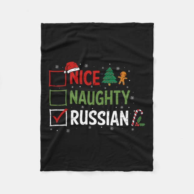 Couverture Polaire Naughty Nice Pyjamas de Noël russe Père Noël (Devant)