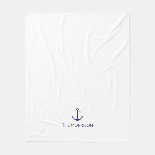 Couverture Polaire Nautical Custom Boat Name Marine bleu ancre blanch (Devant)